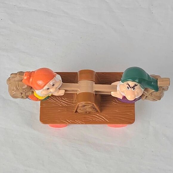 Disney Snow White Dwarfs See-Saw Toy – Happy & Grumpy – Pull / Push Rolling - Picture 6 of 8